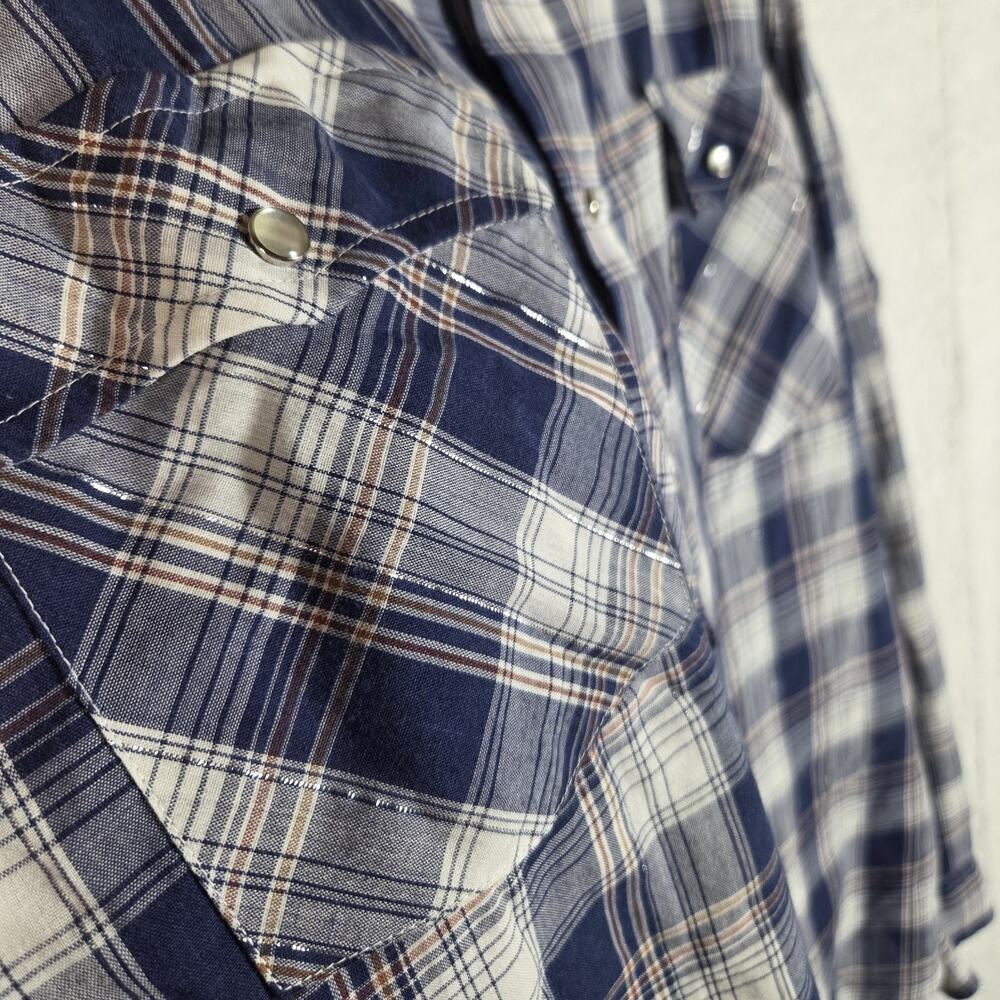 Levi Strauss Western Snap Shirt Mens XL Blue Plaid Pearl Snap Cowboy Long Sleeve - Picture 3 of 11